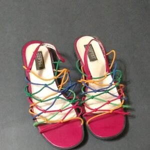 Vtg 80s Esprit Kids Rainbow Strappy Red Yellow Green Blue Sandals
